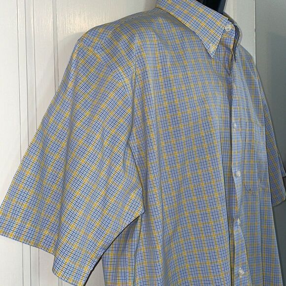 Overton yellow, blue & white check wrinkle resistant cotton short sleeve shirt - Picture 6 of 9